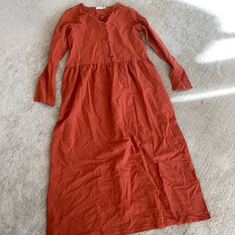 Etsy Rust Peasant Cotton Linen Maxi Dress